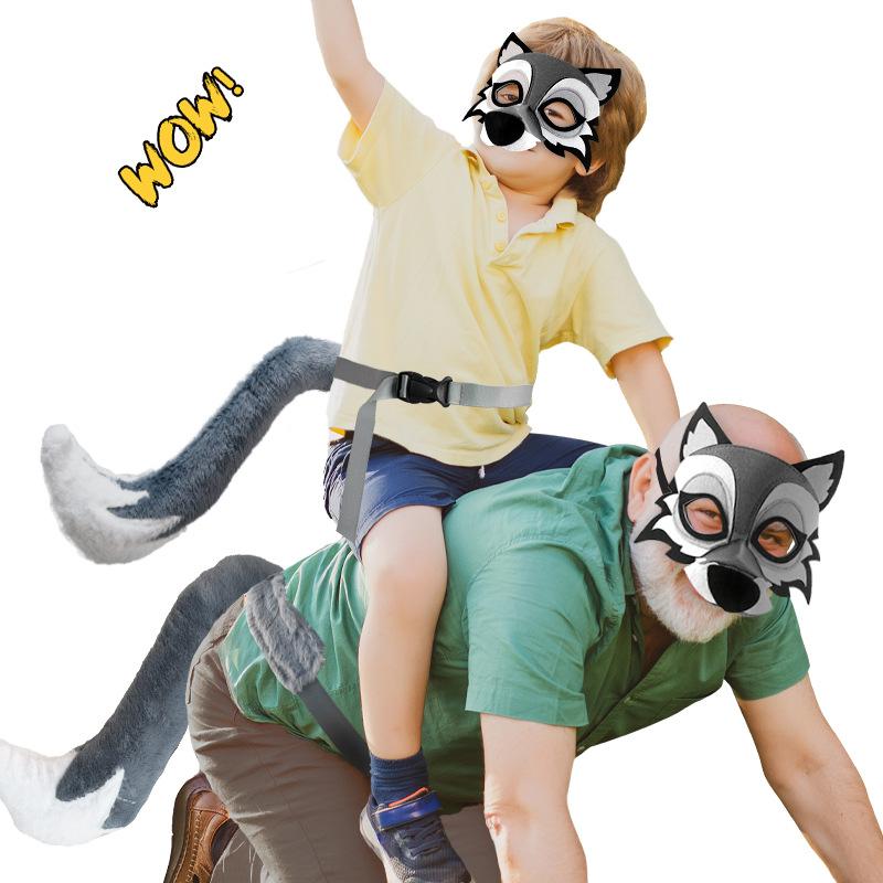 

Animal masks, wolf tail performance props child сірий