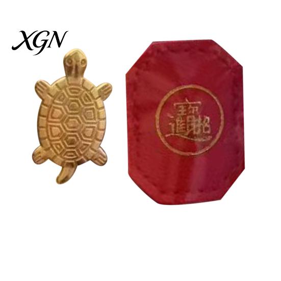 Positive Energy Charm Golden Turtle Feng Shui Ornament for Wealth And Prosperity, Metal Chinese Luck Handcrafted Brass with Faux Leather Sleeve,
