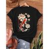 Womens Japanese Koi Lotus Vintage Art Print T Shirt Y Size Multi Lotus Crew Neck Short Sleeve Spring Summer Casual Top