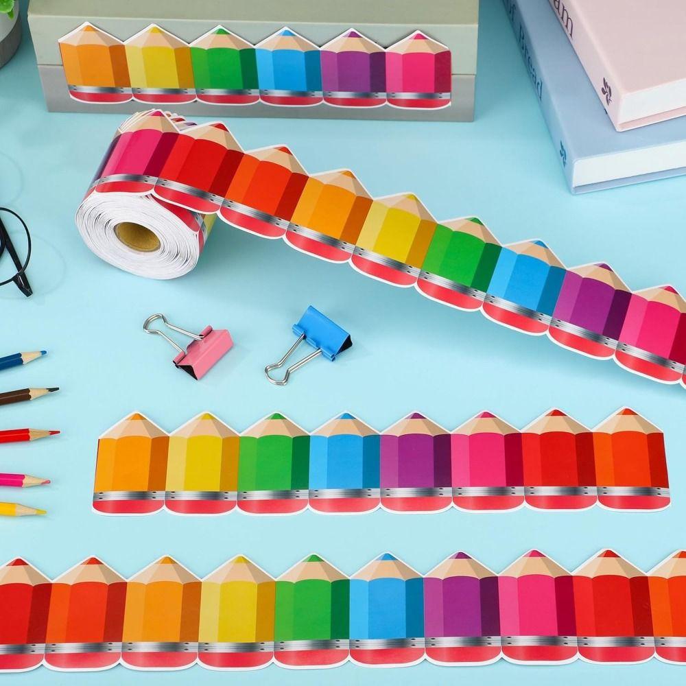 3D Visual Effects Border Trim Waterproof Self-adhesive Pencil Pattern Border Chalkboard Border DIY Noticeboard Trim Kidrooms