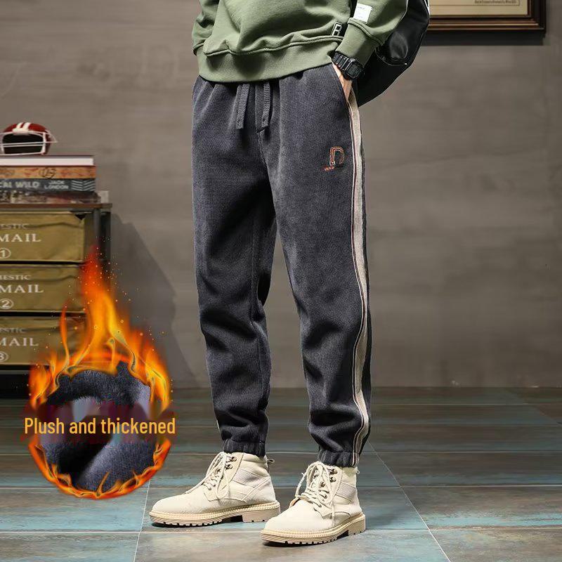 Men's Autumn/Winter Corduroy Sweatpants - Thickened Velvet, Loose Fit, Sporty, Cuffed