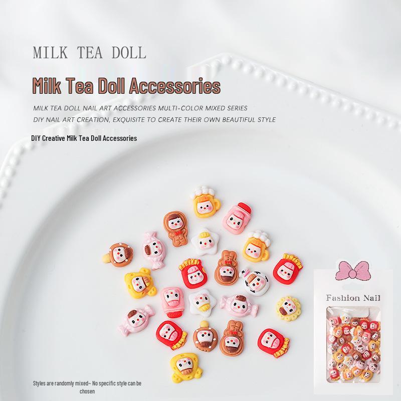 

3D Milk Tea Baby Nail Art Accessories - Cute Cartoon Resin Flatbacks, Set of 30