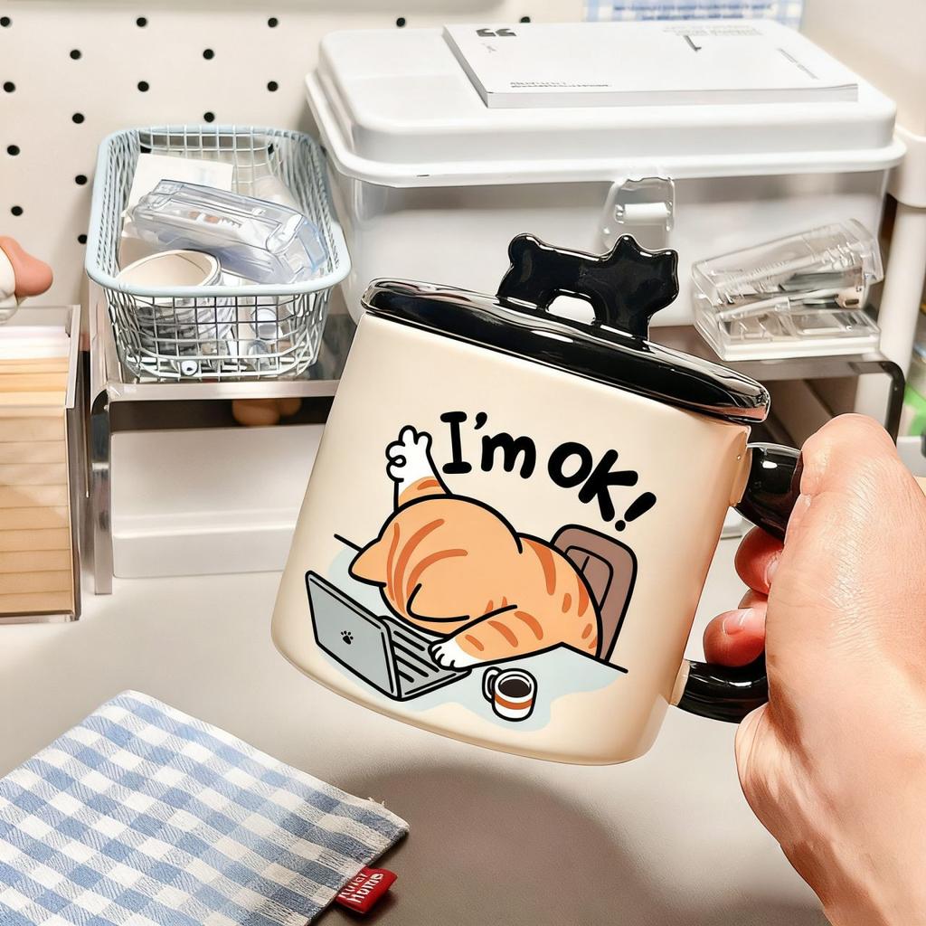 Ceramic mug with lid, girls' girlfriends' creative trend water cup, boys' practical small gift