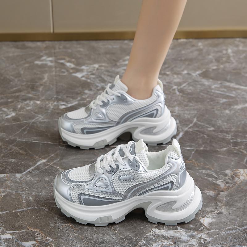 

Женская обувь весна и лето сетчатая дышащая обувь папы женская платформа модная универсальная повседневная спортивная обувь женская 40 серебряный