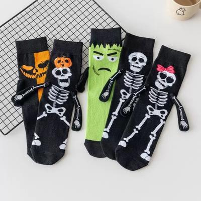 Mi-mollet, Chaussettes Citrouille, Halloween, Chaussettes Mains Jointes, Drôle, Brodé, Chaussettes Squelette