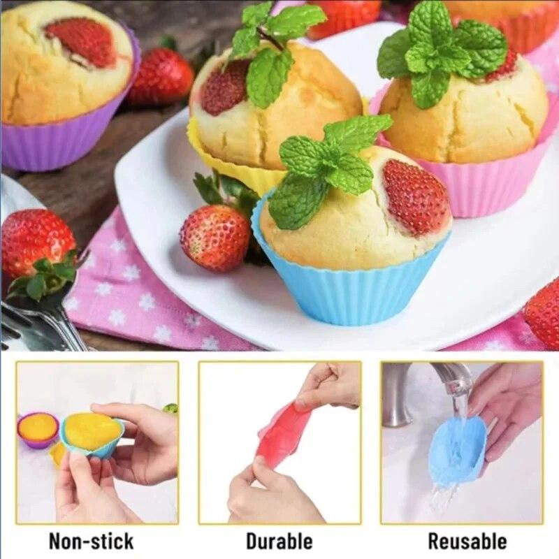6/12 STÜCK Silikon Muffinform Runde Muffinförmchen Herz Kuchen Backform Küchen Kochzubehör Kuchen Dekorationswerkzeuge