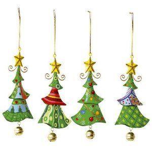 Déco à accrocher - sapin - lot de 4 - métal coloré - décoration de noël - objets décoratifs