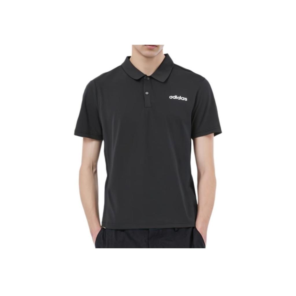 Adidas Solid Color Casual Sports Polo Shirt Men Tops Black JD1434