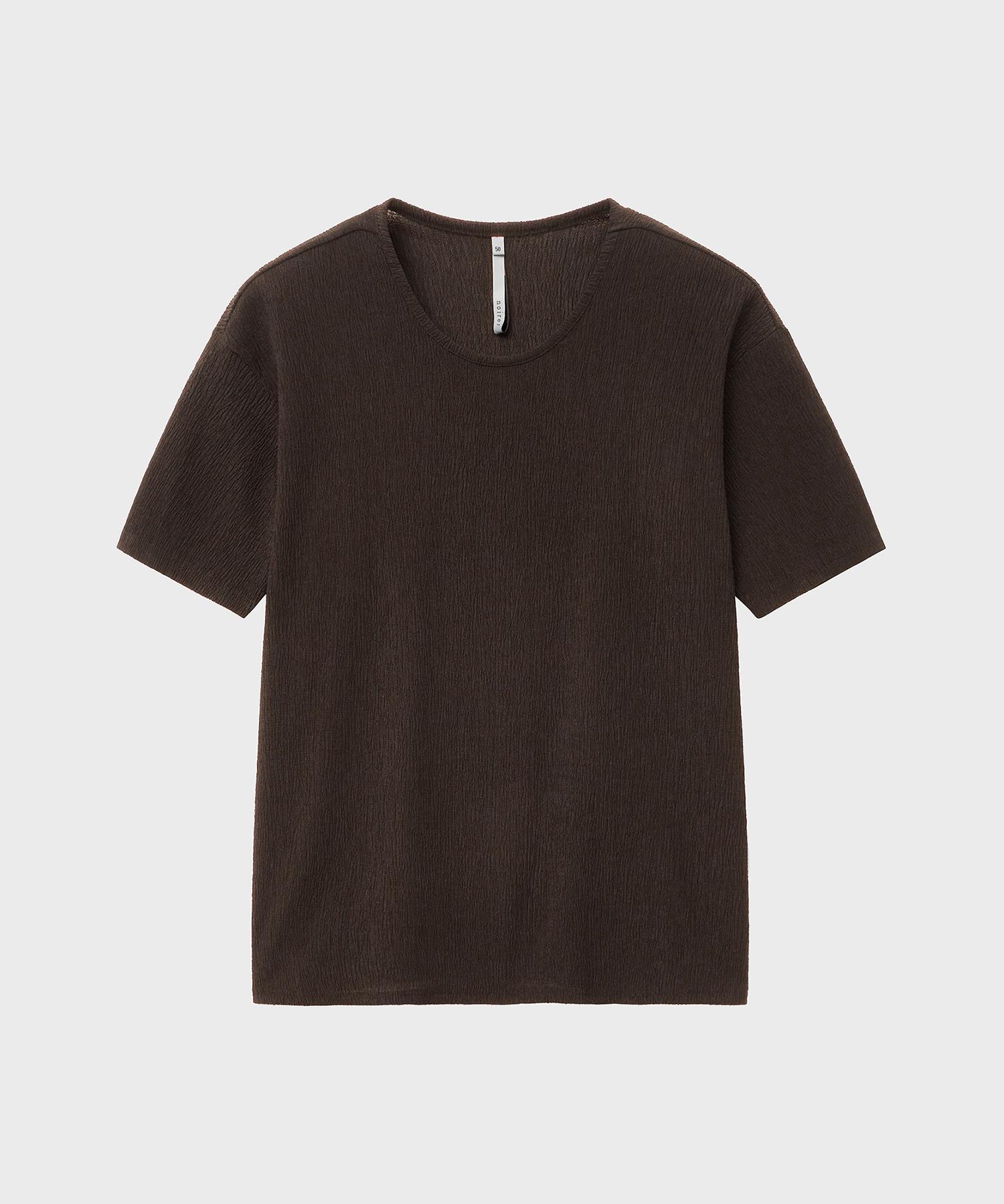 Noir Pleated Semi-Overfit Half T-Shirt (Brown) Brown/48