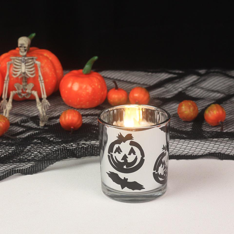 Halloween Pumpkin Bat Glass Candle Holder - 2006 Aromatherapy Ornament