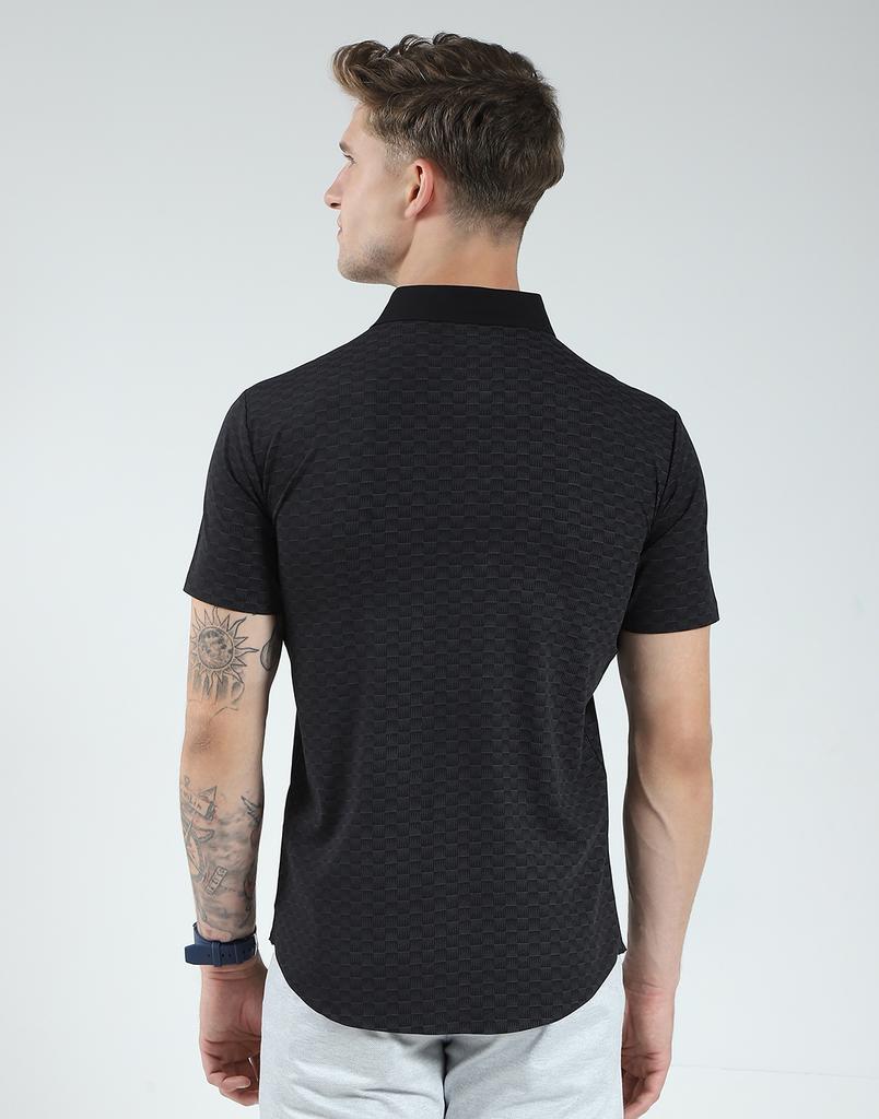 Herrskjorta med smal passform och tryck | Kortärmad | Spridkrage | Bröstficka | Snygg och avslappnad skjorta för män