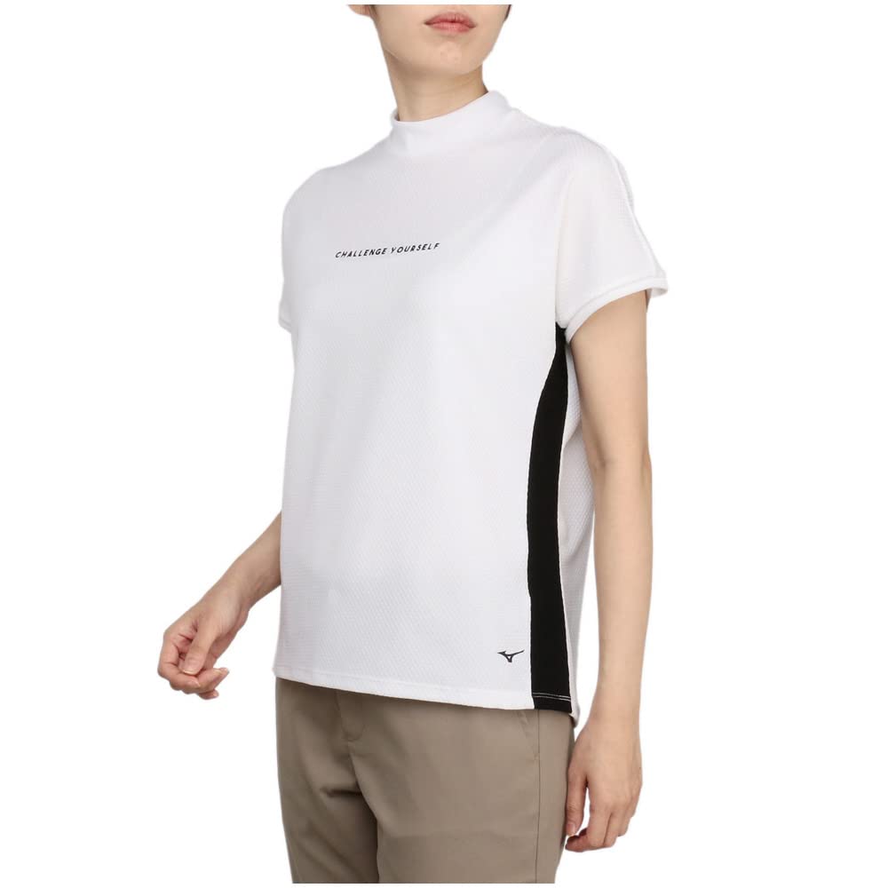 Mizuno UV Logo Mock Neck Short Sleeve Golf Shirt with Deodorizing Underarm Ribbed Mock Size XL Women's Tape, Neck, White, (E2MAA209)
