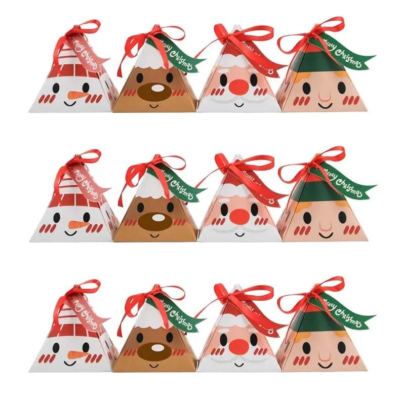 6pcs Christmas Candy Gift Box with Tag Ribbons Cookie Snack Chocolate Packaging Box Bags Xmas New Year Party Navidad Noel