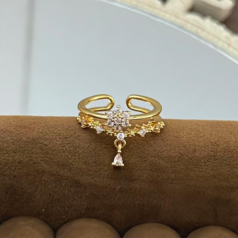 Medieval Vintage Premium Flash Diamond Retro Brushed Wide Version Open Ring Niche Light Luxury Stacked Ring Woman