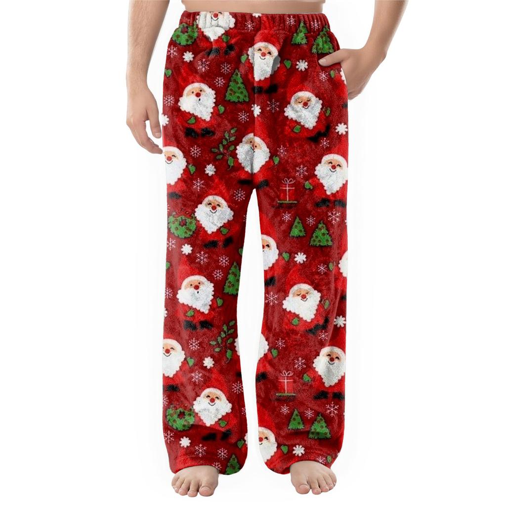 Men's Flannel Pocket Casual Pants, Printed Pocket Casual Pants, Home Sleeping Pants