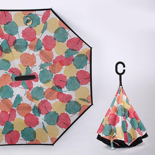 JPZYLFKZL Free Style Creative Long Shank Double Layer Inverted Umbrella Windproof Reverse C-Hook Male Golf Umbrella Reverse