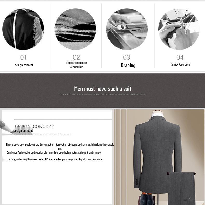 2026 Premium Men's Slim Fit Stripe Suit Set for Business, Wedding, and Formal Wear