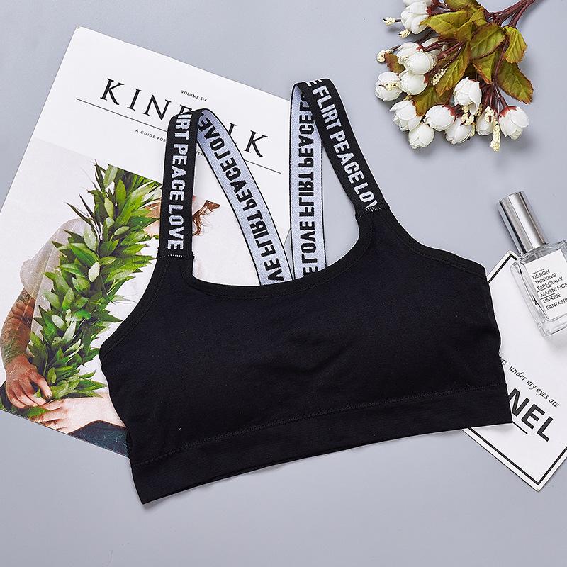 

Бесшовный топ-труба со спортивным бюстгальтером с лямкой-парашютом на спине для девочек Letters (Black)