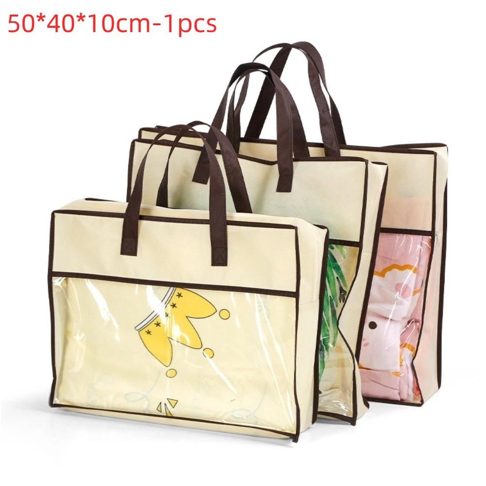 Durable Transparent Clothes Storage Bag Non-woven Zipper Closure Dustproof Bag Handle Dust-Proof Quilt Storage Bag Household Use