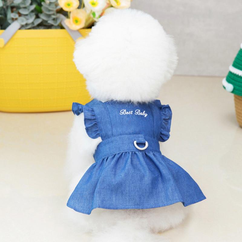 

Autumn Letter Print Denim Vest Spring Dress Harness Dog Shirt Cat Puppy Outdoor Walk Chest Strap Dress With D-Ring Pet Supplies XS темно-синий
