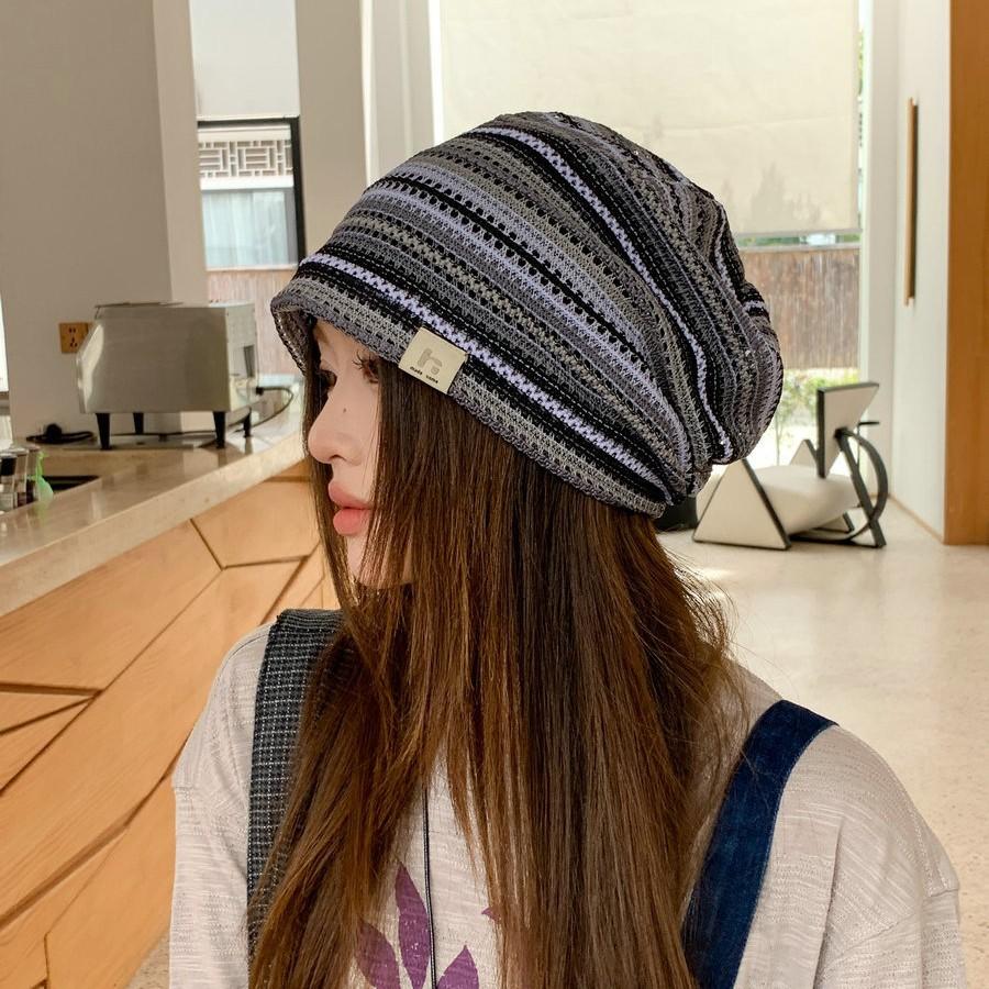 Retro striped knitted pile hat children's spring and summer new fashionable versatile face small bag hat cold hat