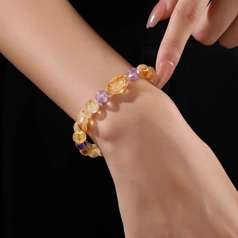 Natural Yellow Citrine Bracelet, Yellow Crystal Bracelet for Women, Light Luxury Niche Exquisite Beaded Jewelry