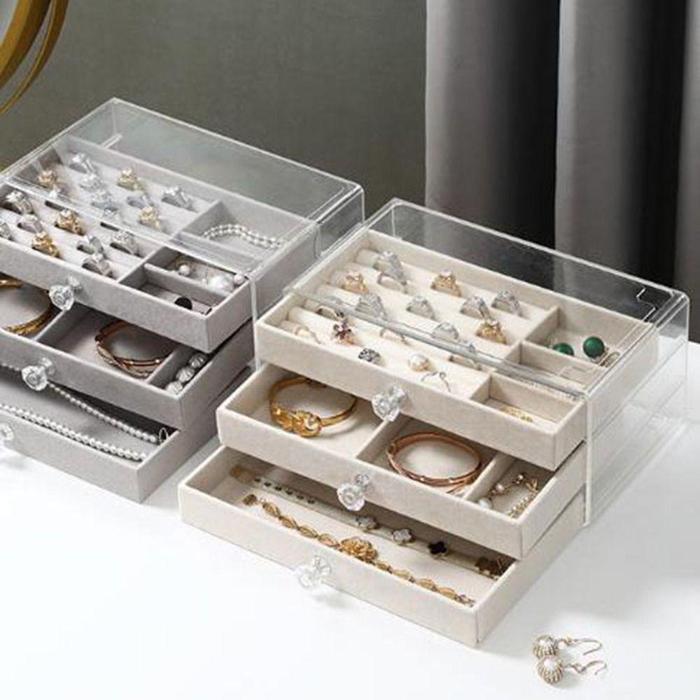 Dustproof Flannel Jewelry Storage Box Stackable Drawer Jewelry Box  for Home