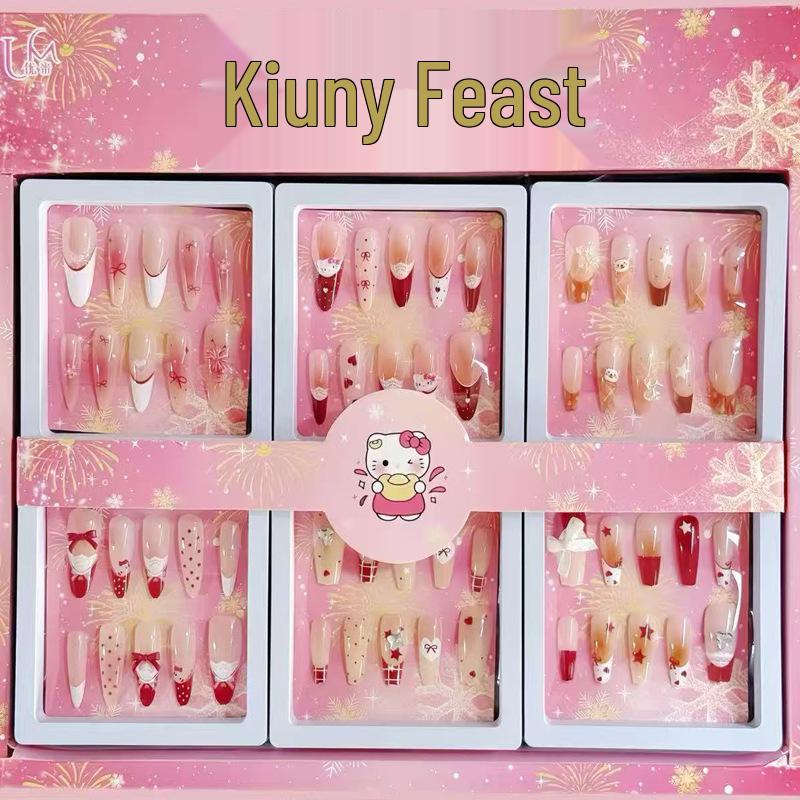 Exquisite Cartoon KT Cat Press-On Nails for Students - Cute Nail Art Set