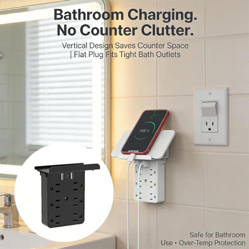 Multiple Smart Plug Multi-functional Power Strip With Panel,socket Wall Outlet Bathroom Outlet Extender, With 4 Usb And 6 Ac
