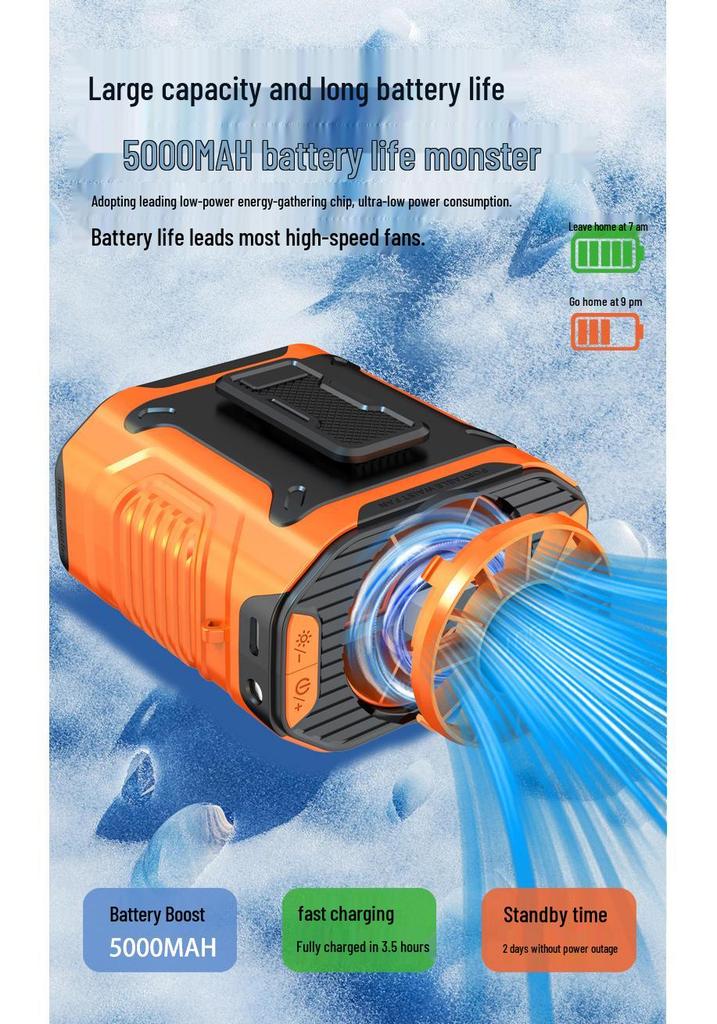 Portable Hanging Neck Waist Fan for Camping and Construction, Long Battery Life, Summer Cooling