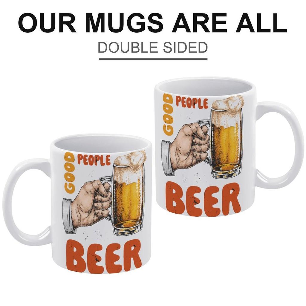 1pc 11oz Double-Sided Printed Mug for Beer Lovers, Smooth Ceramic, Great Simple Gift