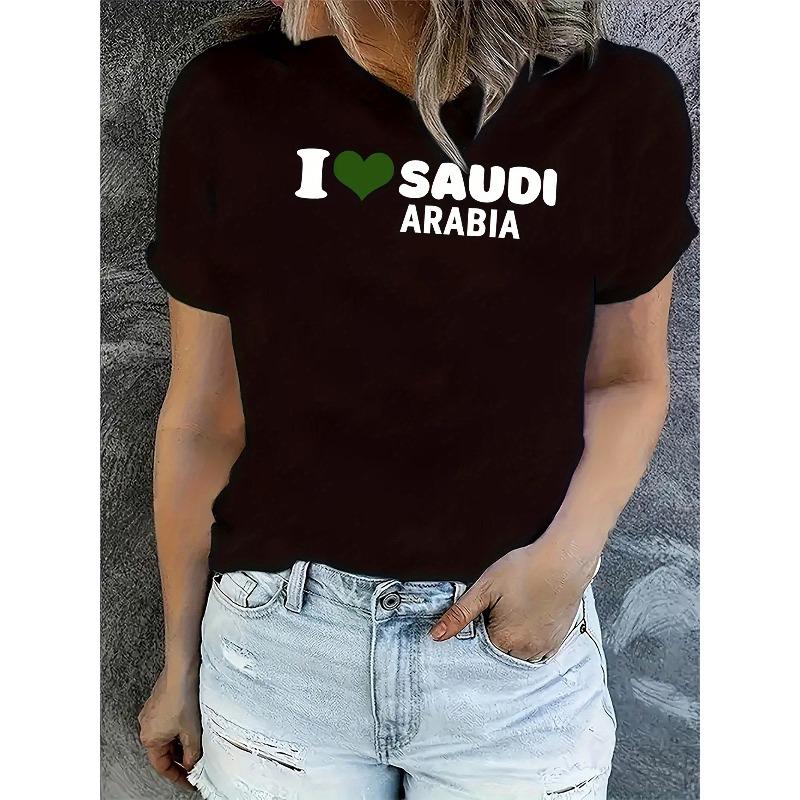 Women Simple Heart Print Short Sleeve Tee Casual Summer Holiday Comfort Top S чёрный