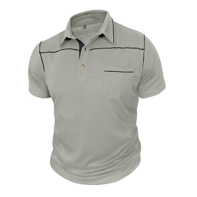 Mens Plus Size Fashion Turn Down Collar Short Sleeve Pocket Polo Shirt