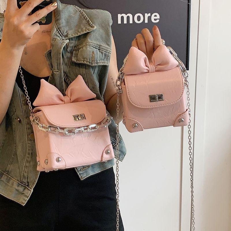 Niche texture bow mouth red envelope super foreign style mobile phone bag exquisite cute box bag mini chain messenger bag