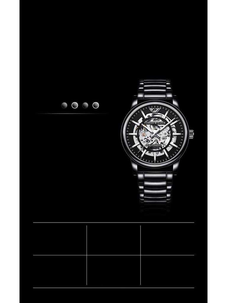 Popular Men's Black Warrior Hollow Mechanical Watch - Stylish, Waterproof, Luminous, Automatic