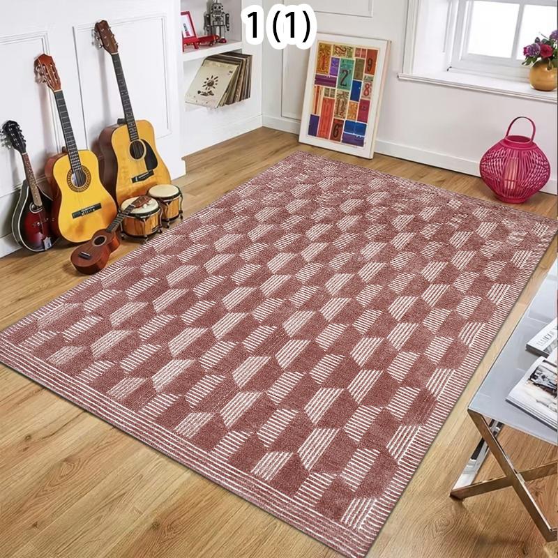 

Minimalist Blush Pink Rug, Soft Non-Slip Washable Area Carpet, Geometric Striped Floor Mat for Living Room Bedroom and Nursery 40x60cm