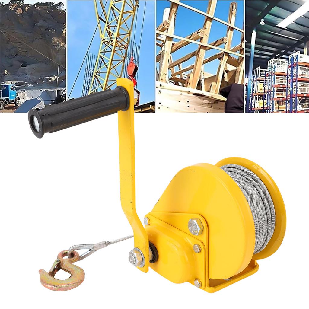 Hand Winch Heavy Duty with Auto Brake 2 Way Self Locking Compact Manual for Boat Trailer Truck 1200lbs with 20m Rope Hook
