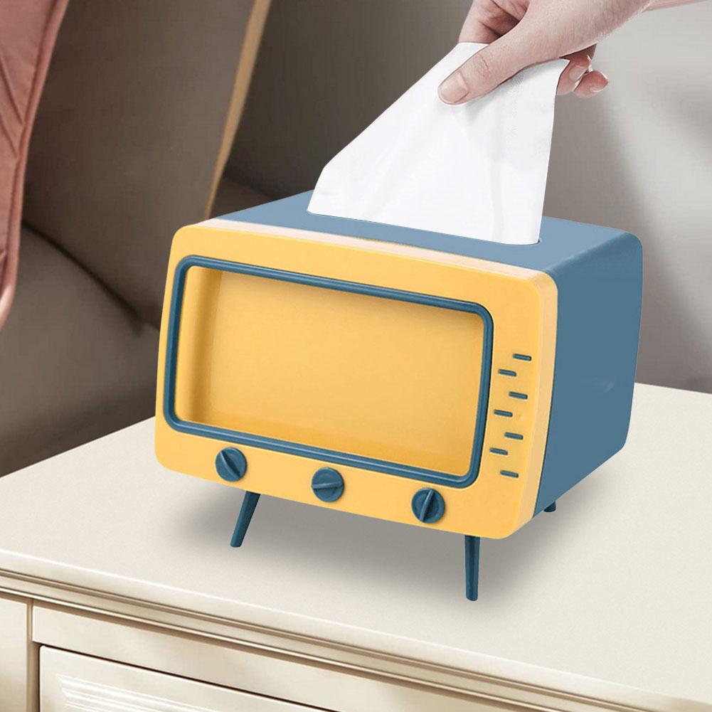 Cute Plastic Tissue Box Home Multifunctional Desktop TV Tissue Box with Phone Stand Creative Storage Napkin Holder Paper Tray