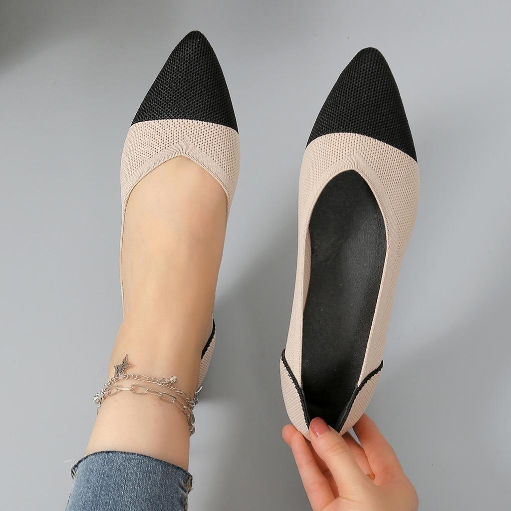 Women's Shoes Spring Pointed Head Flat Bottom Fly Weaving Breathable Shallow Mouth One Pedal Single Shoes Women