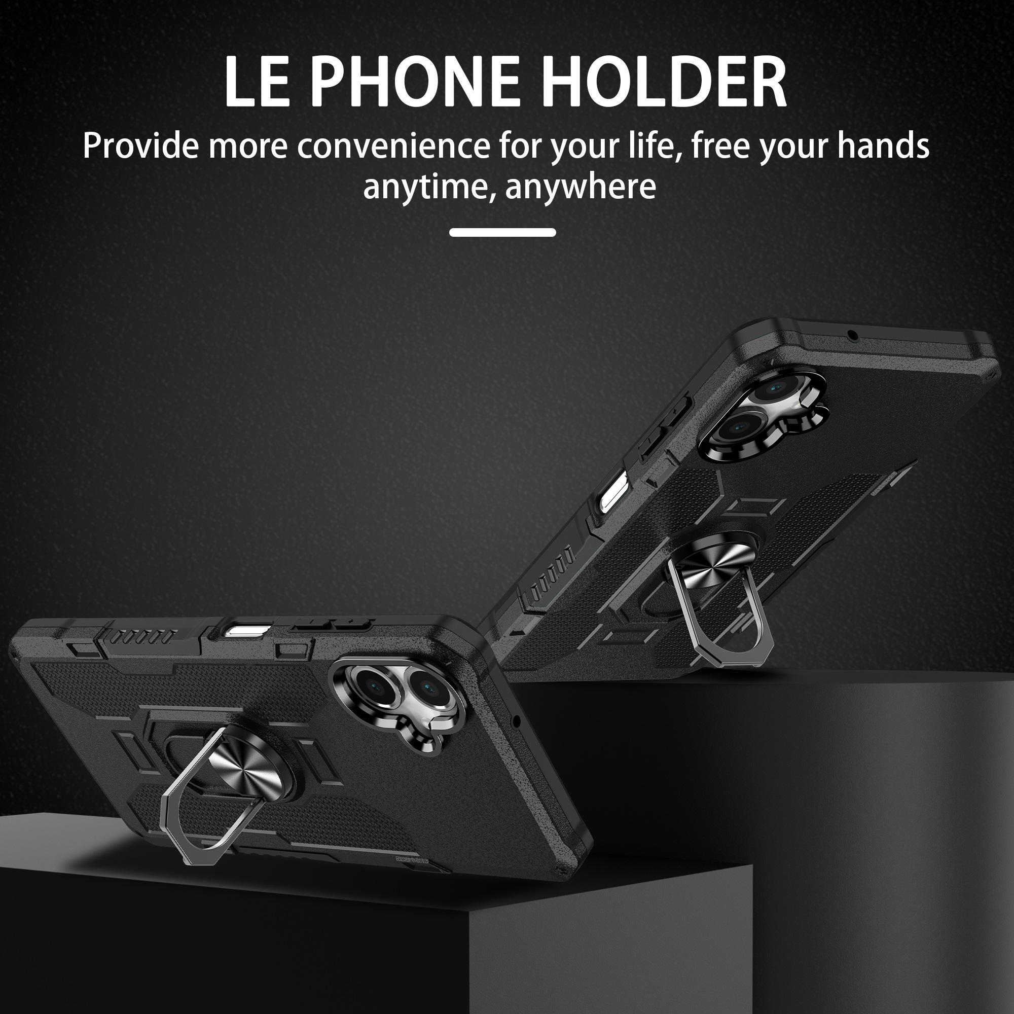 

For Samsung Galaxy A06 4G Phone Case Ring Kickstand PC+TPU Shockproof Cover Black