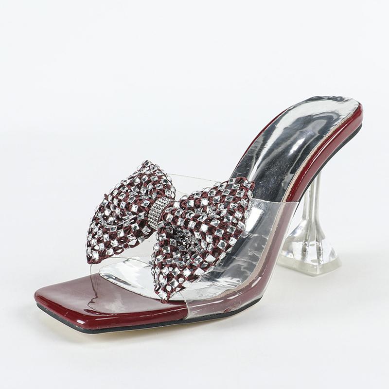 PVC Transparent Slippers for Women Crystal Mesh Butterfly Knot Summer Sandals Clear High Heels Party Prom Shoes