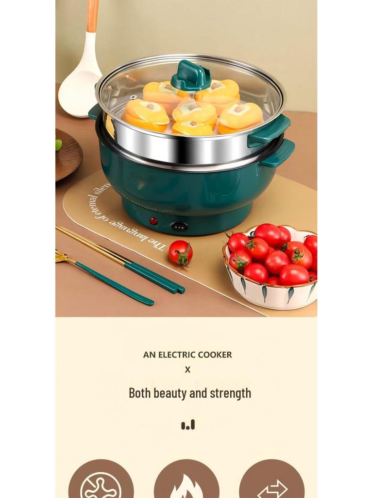Double-Layer Electric Cooking Pot, Large Capacity, Multifunctional for Steaming, Boiling, Frying, Non-Stick, Ideal for Dorm Use