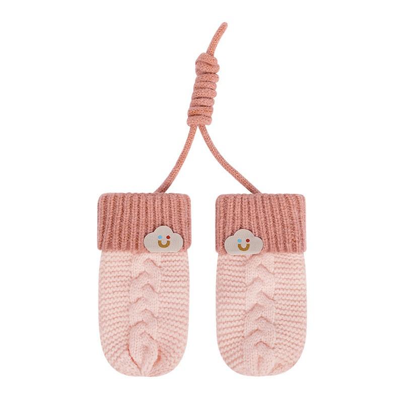 Kids Winter Knit Mittens With Neck Strap Warm Fleece-Lined Unisex Gloves Ages 3-6 Soft Acrylic Multiple Color Combos