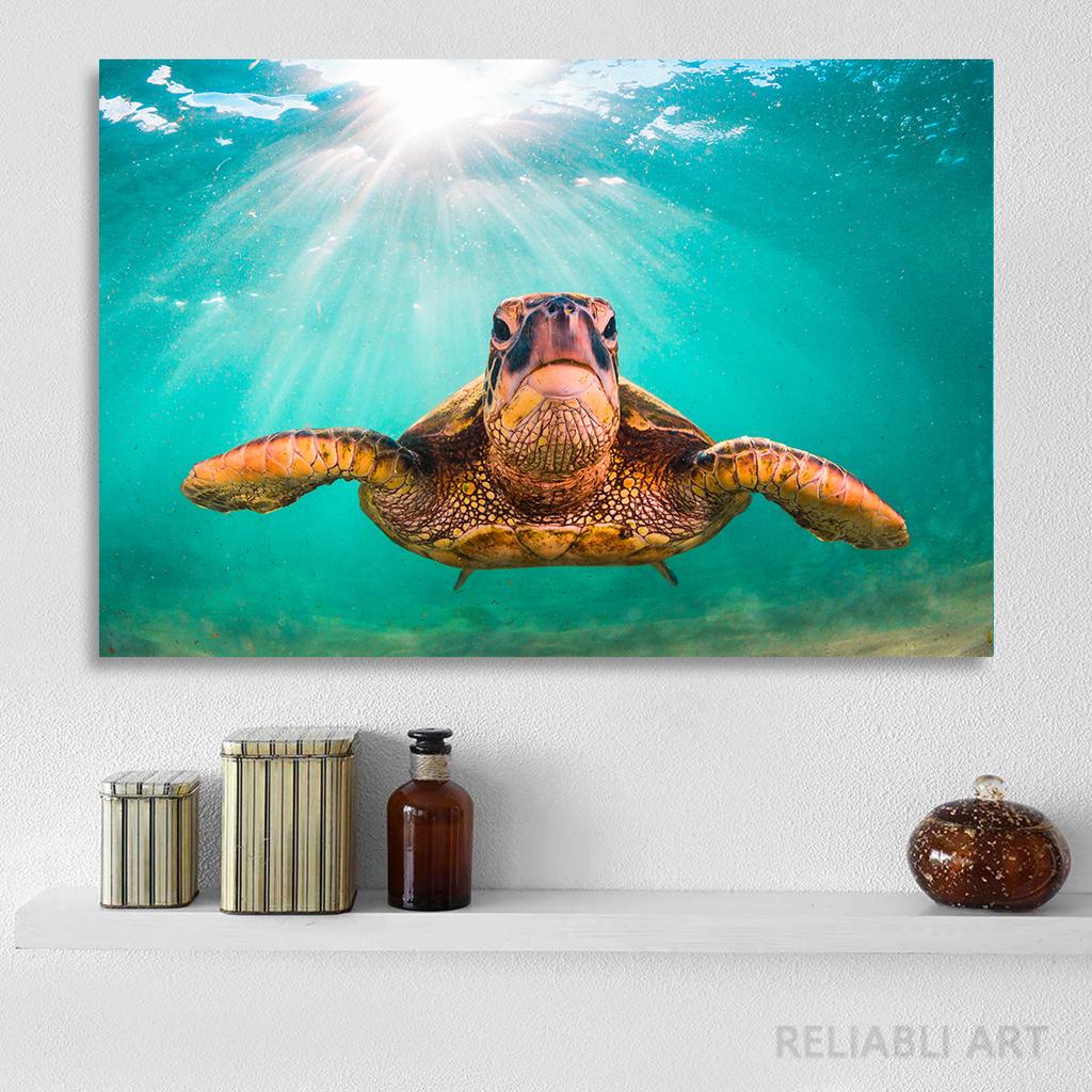 Green Sea Turtle Swims Underwater Wall Pictures Canvas Painting Ocean Marine Life Animal Posters Prints for Living Room Decor
