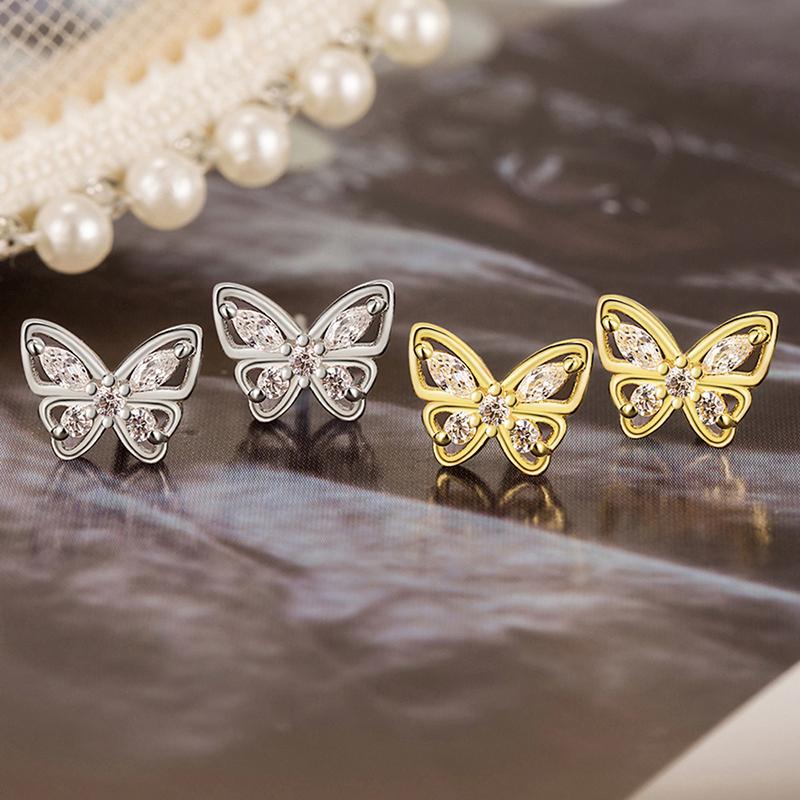Huitan Delicate Butterfly Stud Earrings for Women Silver Color/Gold Color Accessories with Cubic Zirconia Exquisite  Gift