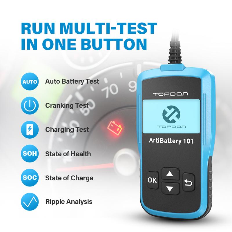 

TOPDON AB101 Digital Battery Tester 12V Portable Car Battery Monitor Car Cranking Charging Circut Tester Auto Analyzer Vehicle AB101