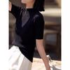 Basic House Women's 100% Wool Short-Sleeve Mock Neck Knit Top