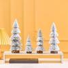 4 Pieces Miniature Christmas Tree Flocking Artificial Pines with Wood Stands for Table Decoration Desktop Ornament