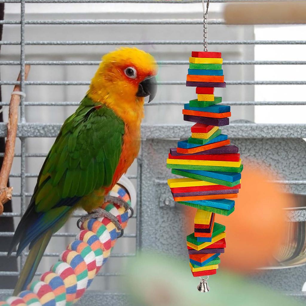 Bunte hölzerne Vogel-Hängeschaukel, Papagei, beißendes Kauspielzeug, Zubehör, zufällige Farbe