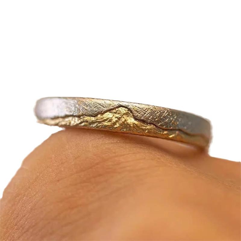 Menn Ring 925 Sterling Sølv Smykker Justerbar Trendy Gold Mountain Design Ring Mann Pekefinger Tilbehør